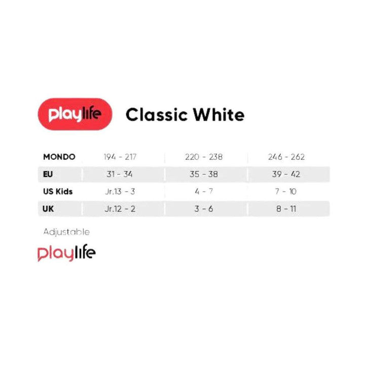 Playlife Rollerskate Kids Adjustable size chart - Classic White 