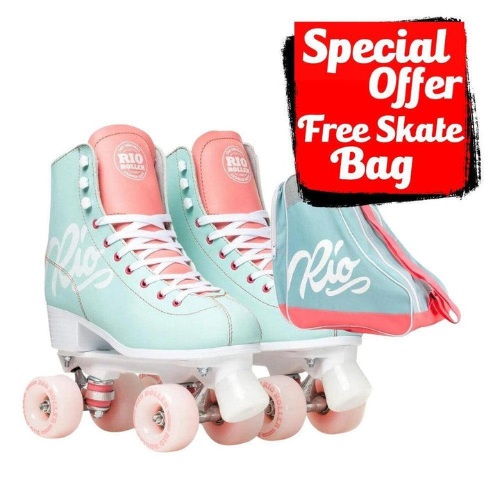 Rio Roller Script Roller Skates Teal and Coral + FREE SKATE BAG ONLINE ONLY