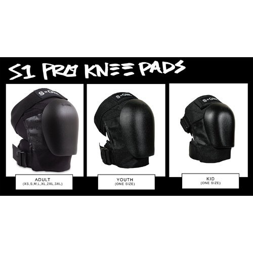 S-One Pro Kids Knee Pads Black Caps