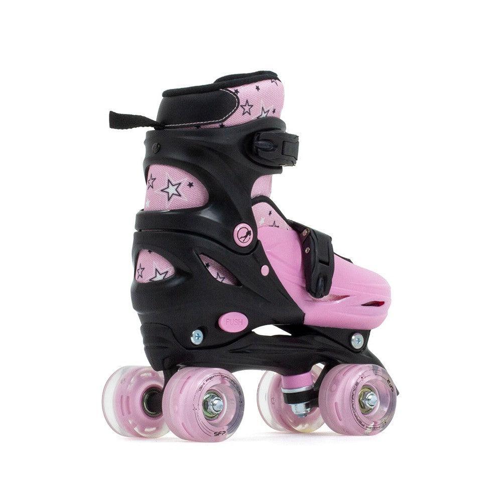 SFR Nebula Lights Kids Adjustable Quad Skates - Pink w Light up Wheels-Roller Skates-Extreme Skates